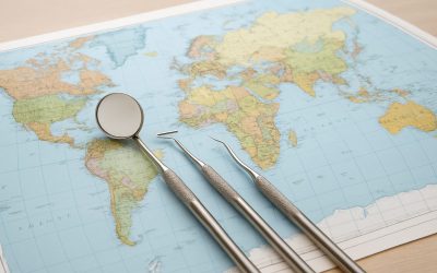 Dental tools placed on a world map symbolizing international dental internships
